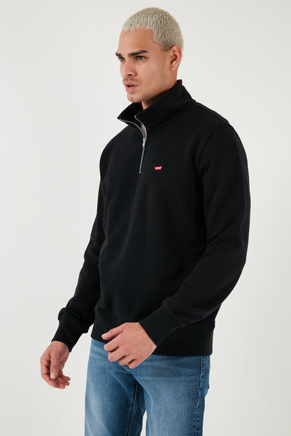 Levi's Pamuklu Regular Fit Yarım Fermuarlı Dik Yaka Erkek Sweat 001TU-0000 SİYAH