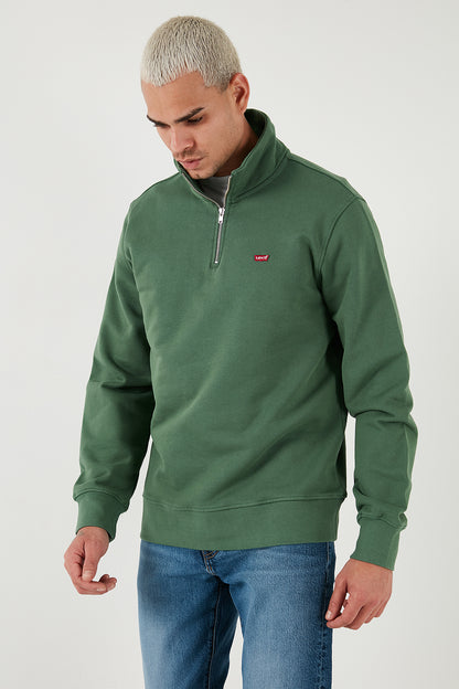 Levi's Pamuklu Regular Fit Yarım Fermuarlı Dik Yaka Erkek Sweat 001TU-0001 YEŞİL