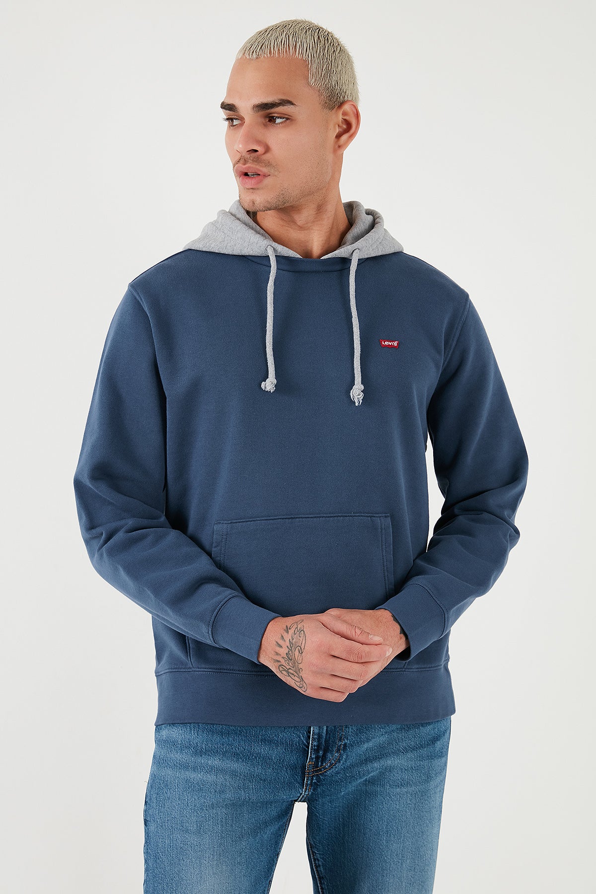 Levi's Pamuklu Regular Fit Kanguru Cepli Kapüşonlu Erkek Sweat 001TV-0001 MAVİ