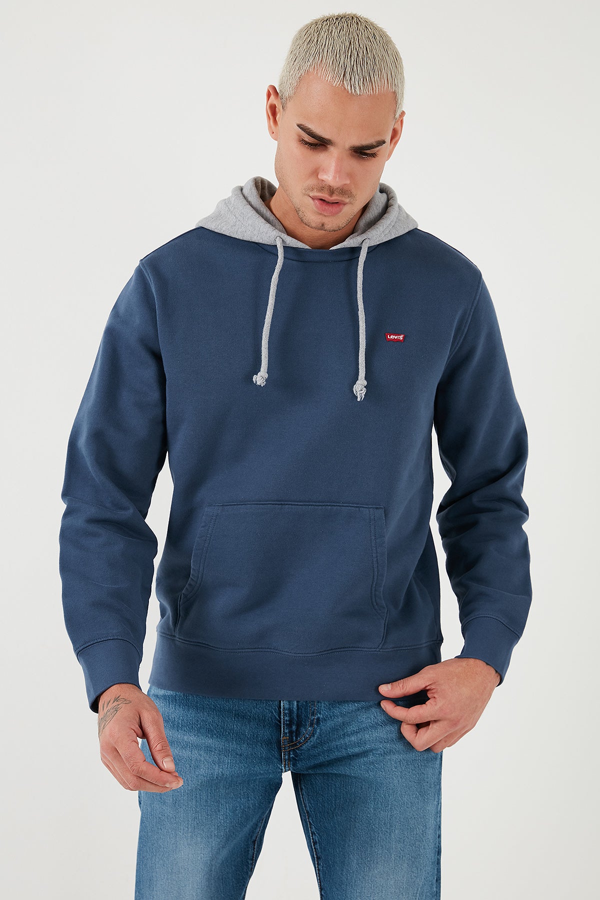 Levi's Pamuklu Regular Fit Kanguru Cepli Kapüşonlu Erkek Sweat 001TV-0001 MAVİ