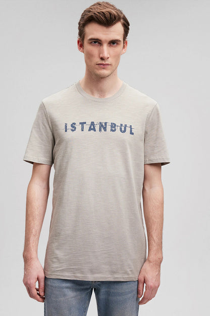 Mavi Baskılı % 100 Pamuk Slim Fit Bisiklet Yaka Erkek T Shirt 066282-31935 AÇIK GRİ