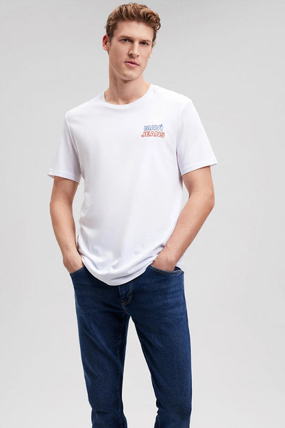 Mavi Baskılı % 100 Pamuk Slim Fit Bisiklet Yaka Erkek T Shirt 066841-620 BEYAZ