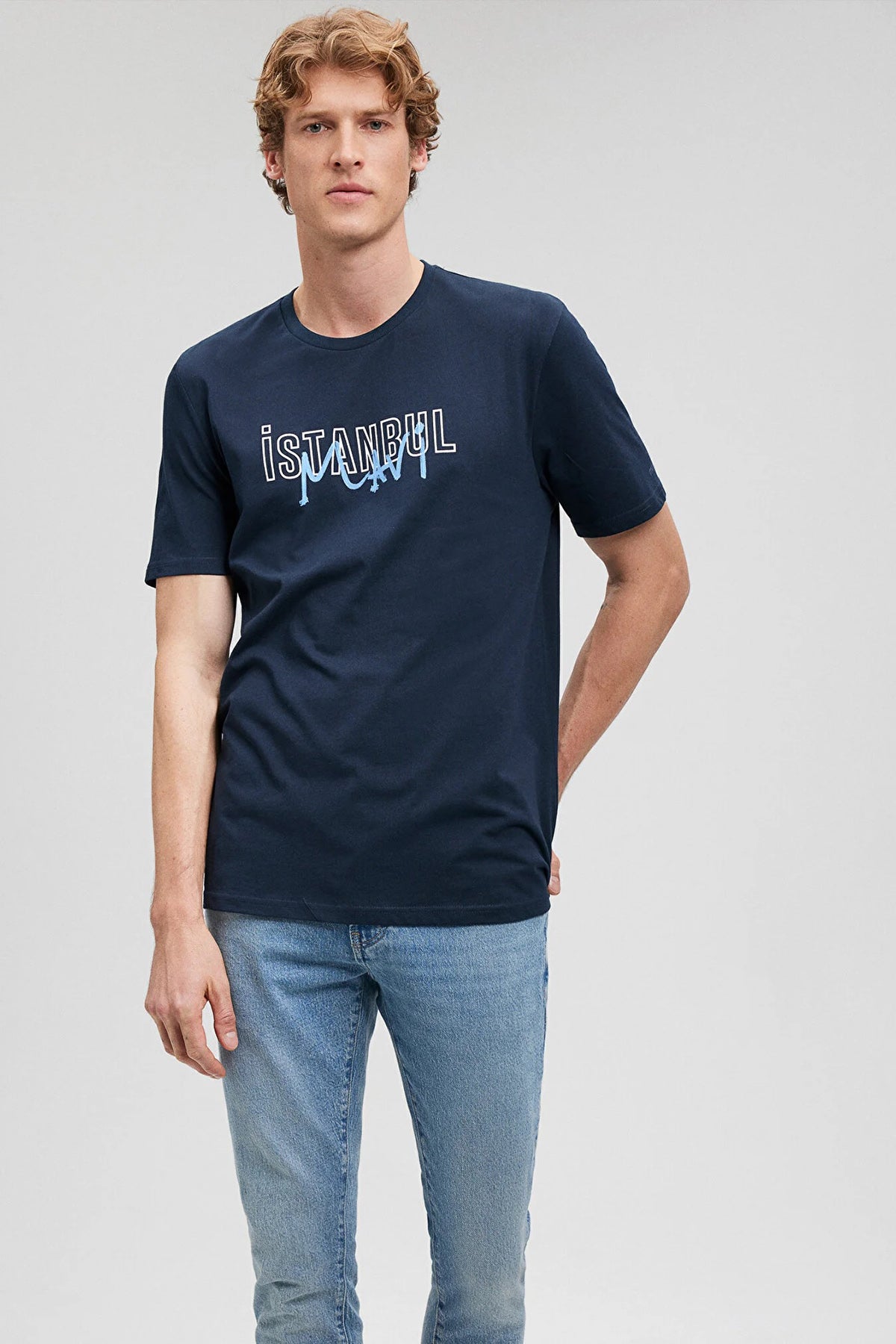 Mavi Baskılı % 100 Pamuk Regular Fit Bisiklet Yaka Erkek T Shirt 067114-34319 LACİVERT