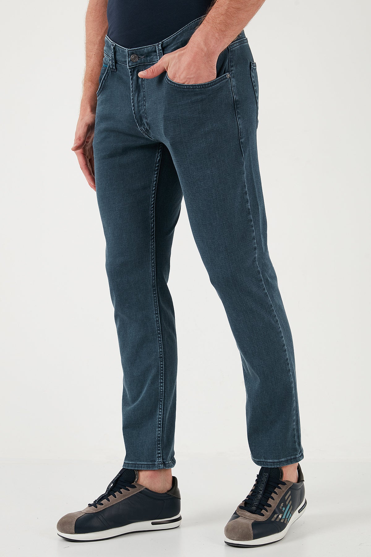 Buratti Streç Pamuklu Regular Fit Normal Bel Boru Paça Jeans Erkek Kot Pantolon 2211S25PARMA PETROL