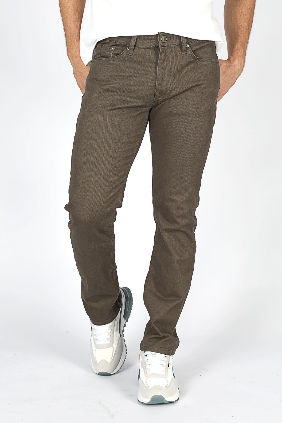 Lee Cooper Harry Streç Pamuklu Straight Fit Normal Bel Boru Paça Dokuma Erkek Pantolon 251 LCM 221001 5201 HAKİ