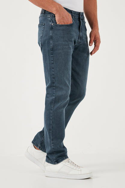 Buratti Pamuklu Yüksek Bel Comfort Fit Boru Paça Jeans Erkek Kot Pantolon 4400S02TEXAS MAVİ