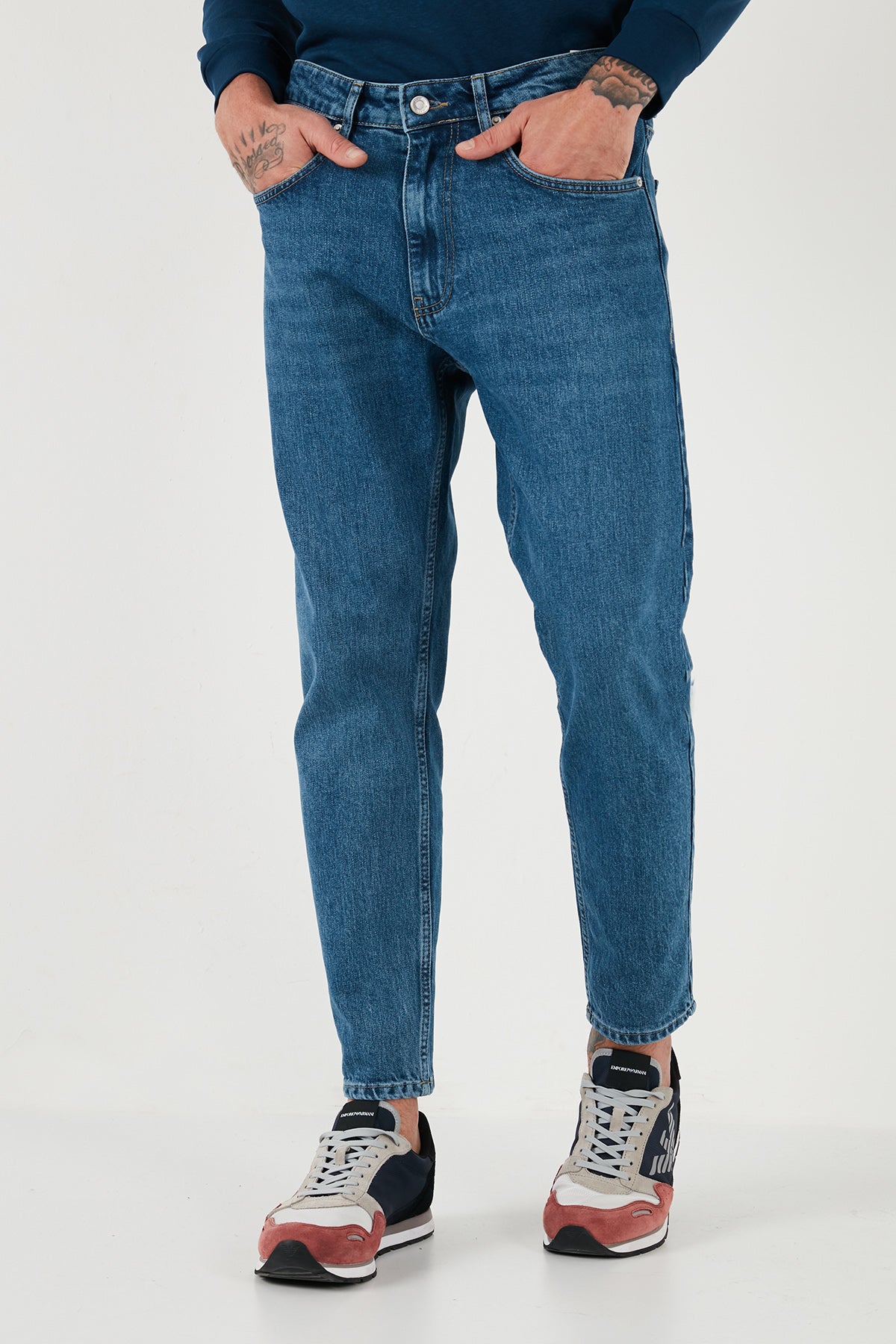 Buratti Streç Pamuklu Slim Fit Normal Bel Boru Paça Jeans Erkek Kot Pantolon 5900S281MILANO MAVİ