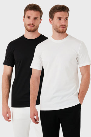 Buratti Pamuklu Regular Fit 2'li Basic Erkek T Shirt 59020202 SİYAH-BEYAZ