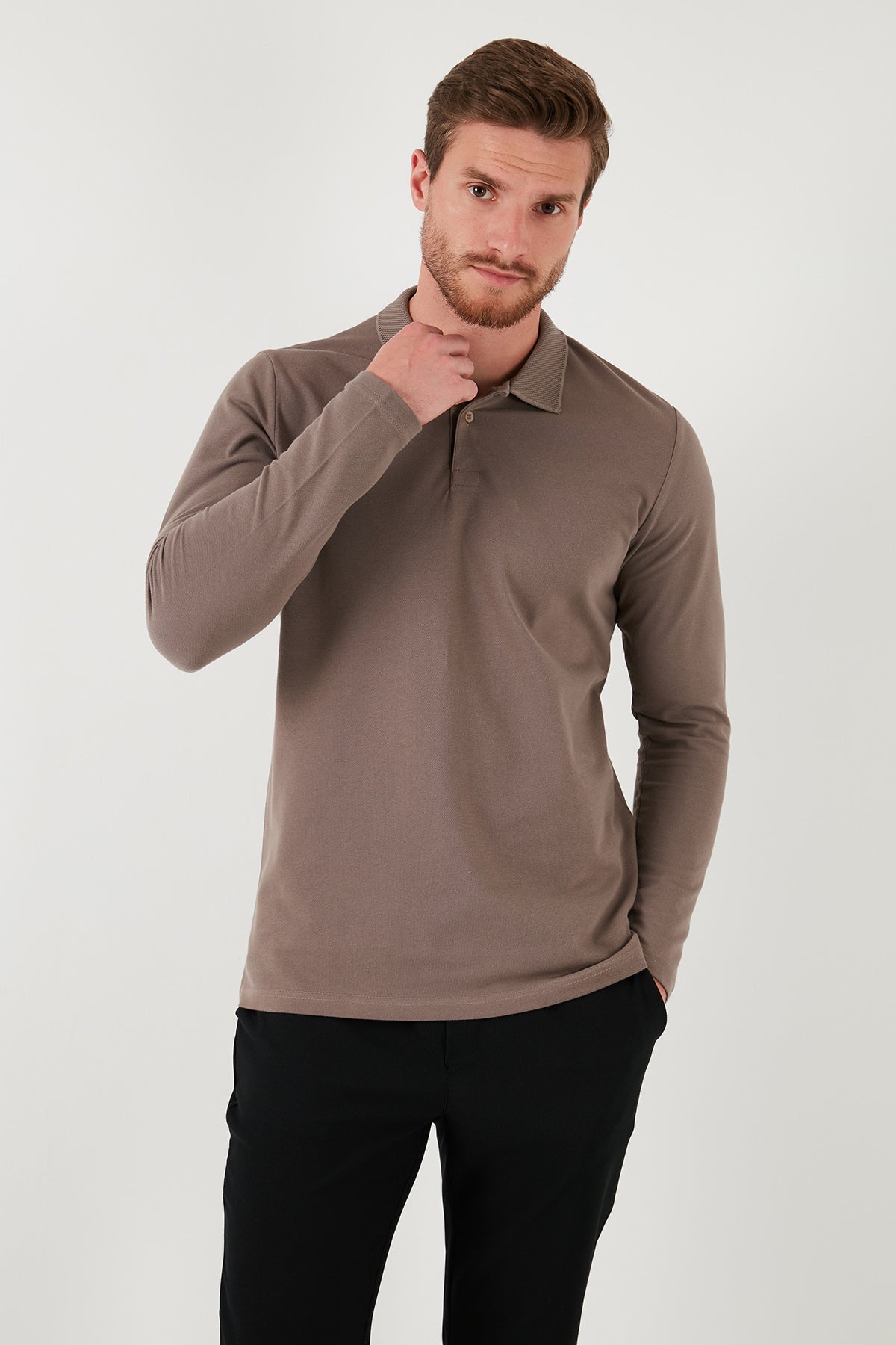 Buratti % 100 Pamuk Slim Fit Polo Yaka Erkek Sweat 5905707 TOPRAK