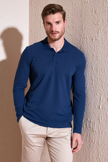 Buratti % 100 Pamuk Slim Fit Polo Yaka Erkek Sweat 5905707 İNDİGO