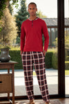 Buratti Ekoseli Pamuklu Regular Fit Uzun Kollu Erkek Pijama Takımı 60961005 BORDO