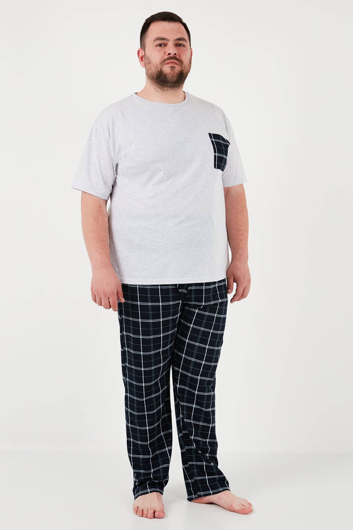 Buratti Pamuklu Regular Fit Büyük Beden Erkek Pijama Takımı 6572002B GRİ MELANJ