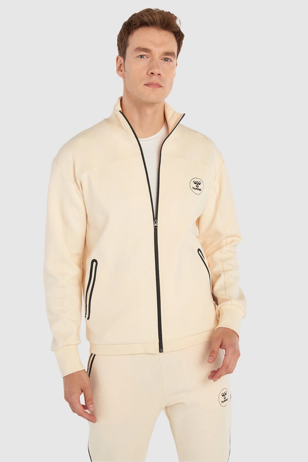 Hummel Logolu Streç Pamuklu Regular Fit Fermuarlı Erkek Sweat 922060-9820 EKRU