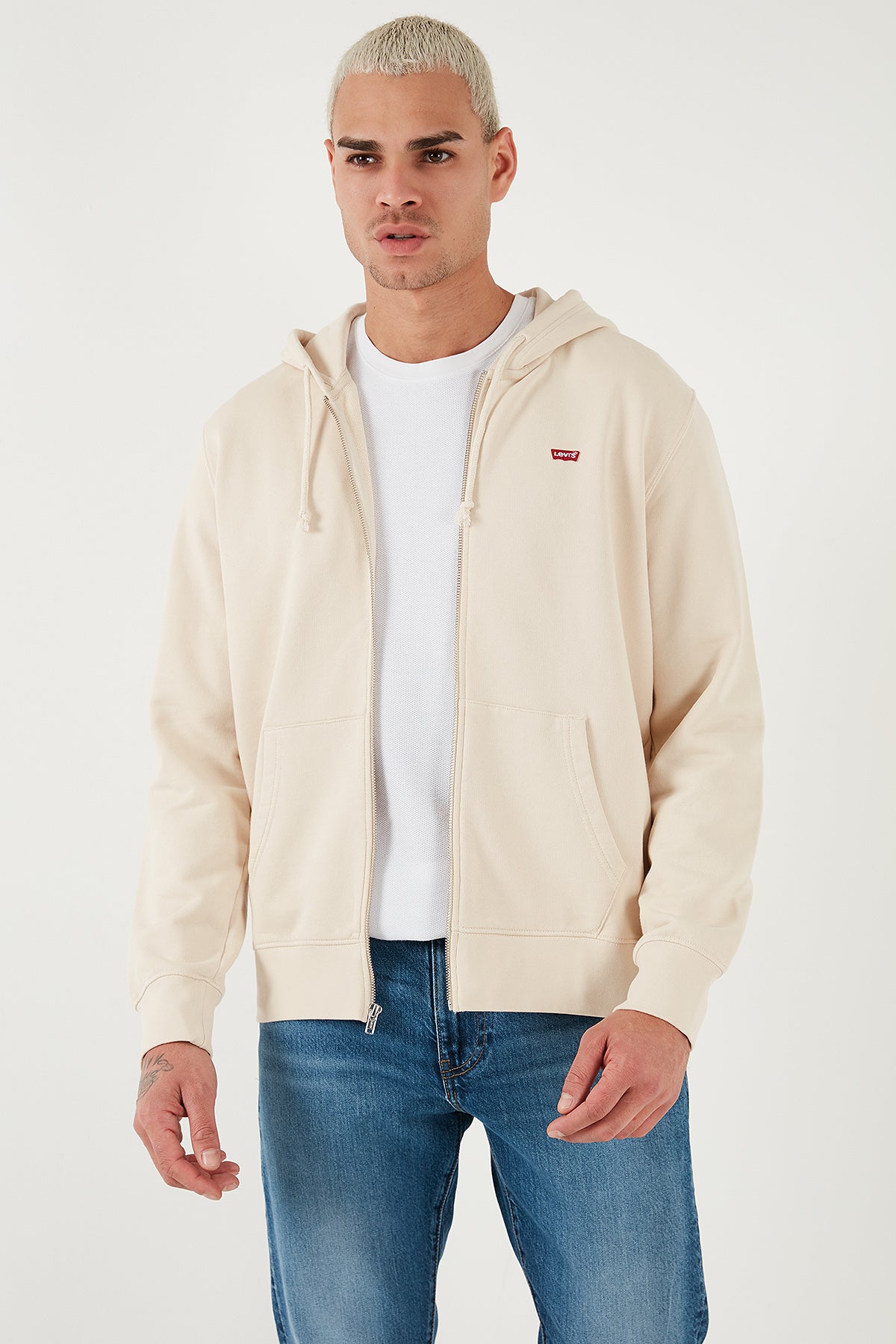 Levi's Pamuklu Regular Fit Kapüşonlu Fermuarlı Erkek Sweat A7770-0002 KREM