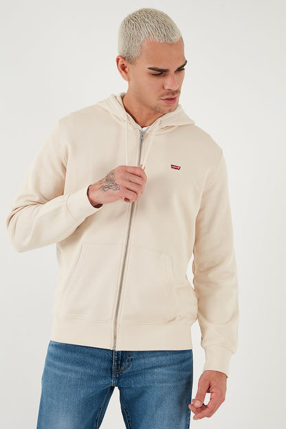 Levi's Pamuklu Regular Fit Kapüşonlu Fermuarlı Erkek Sweat A7770-0002 KREM