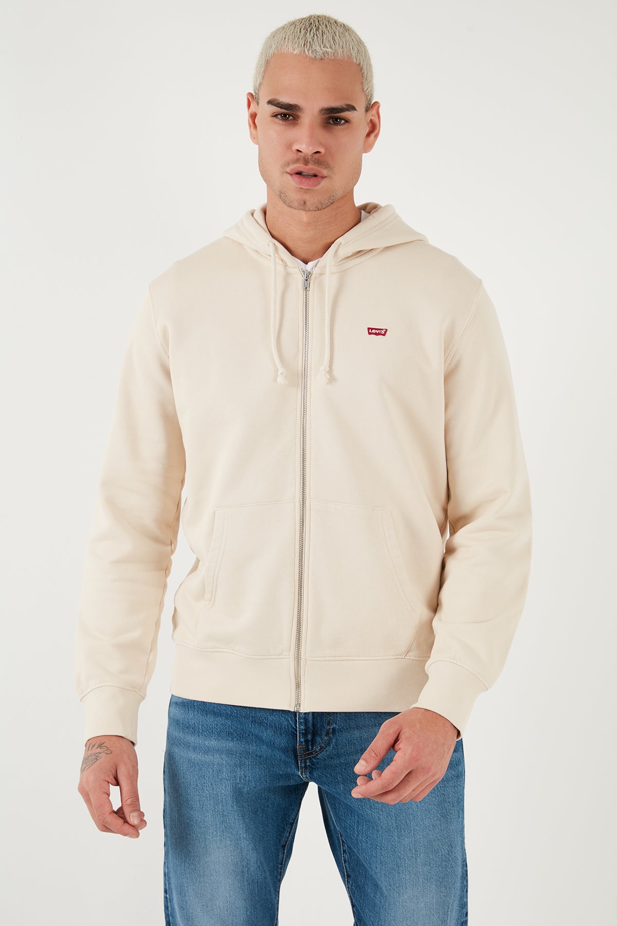 Levi's Pamuklu Regular Fit Kapüşonlu Fermuarlı Erkek Sweat A7770-0002 KREM