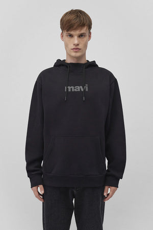 Mavi Pamuklu Loose Fit Kapüşonlu Şardonlu Erkek Sweat 0610960-900 SİYAH