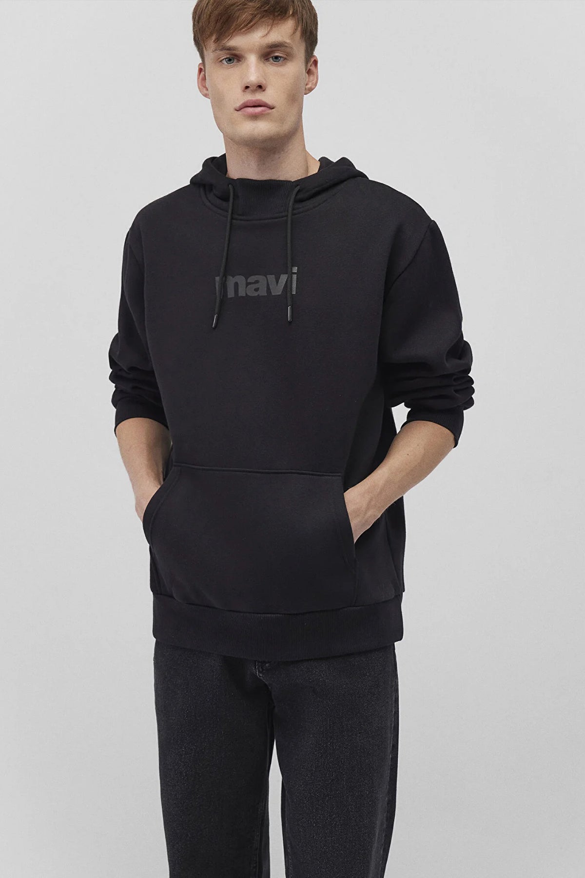 Mavi Pamuklu Loose Fit Kapüşonlu Şardonlu Erkek Sweat 0610960-900 SİYAH