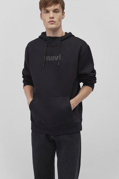 Mavi Pamuklu Loose Fit Kapüşonlu Şardonlu Erkek Sweat 0610960-900 SİYAH