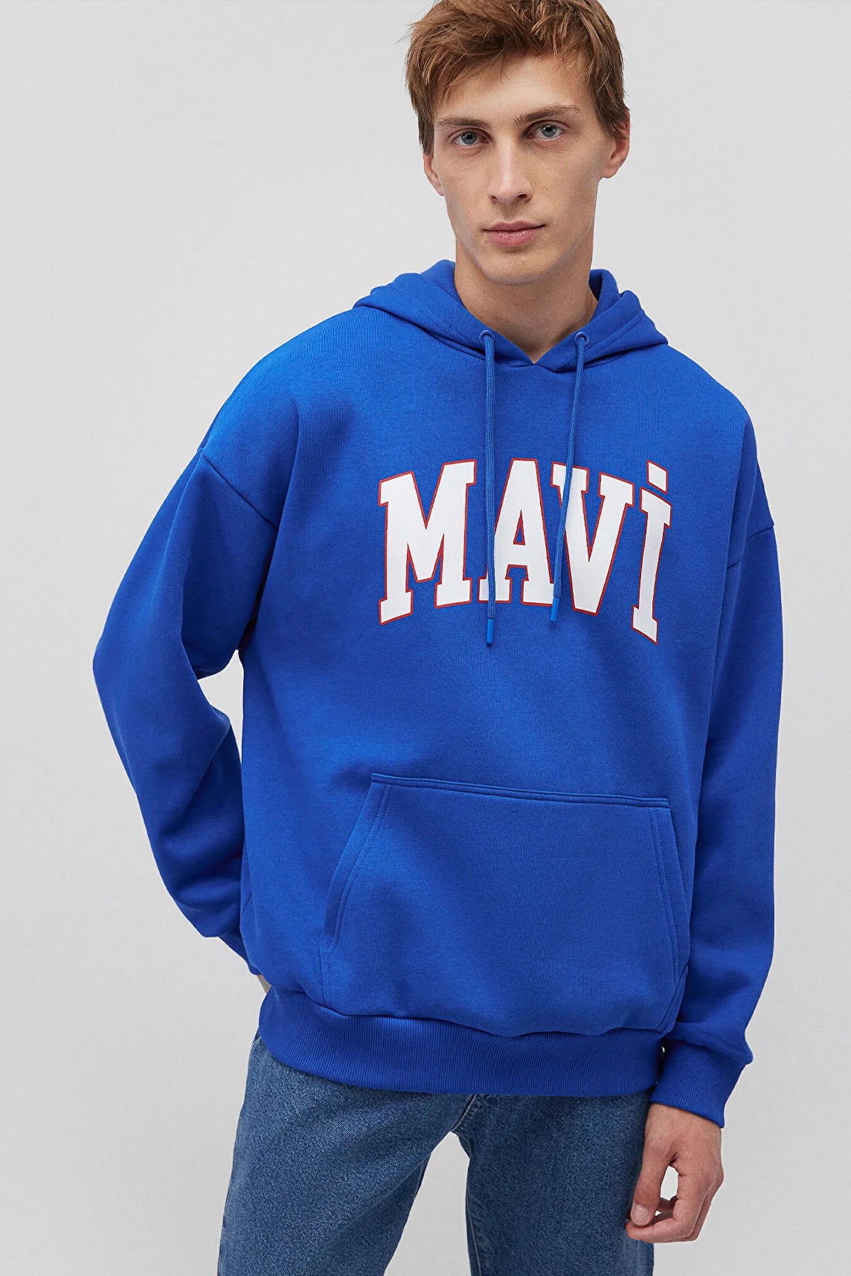 Mavi Logo Baskılı Şardonlu Oversize Fit Kapüşonlu Erkek Sweat 067149-70896 SAKS