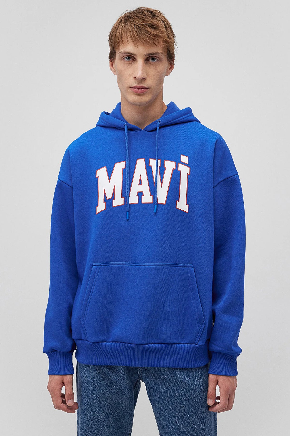 Mavi Logo Baskılı Şardonlu Oversize Fit Kapüşonlu Erkek Sweat 067149-70896 SAKS