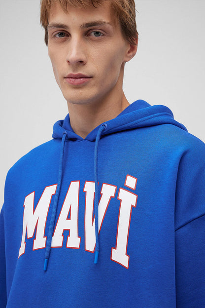 Mavi Logo Baskılı Şardonlu Oversize Fit Kapüşonlu Erkek Sweat 067149-70896 SAKS