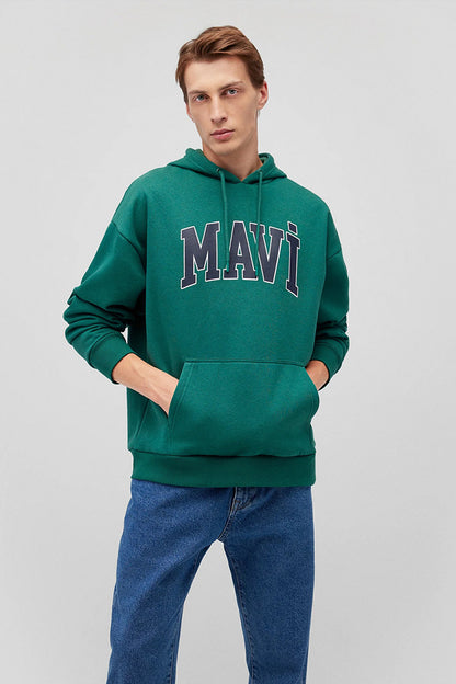 Mavi Logo Baskılı Şardonlu Oversize Fit Kapüşonlu Erkek Sweat 067149-71874 YEŞİL