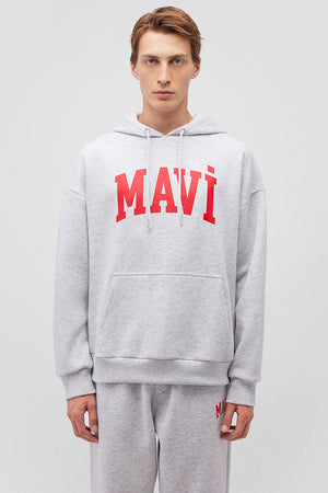 Mavi Logo Baskılı Şardonlu Oversize Fit Kapüşonlu Erkek Sweat 067149-85438 AÇIK GRİ