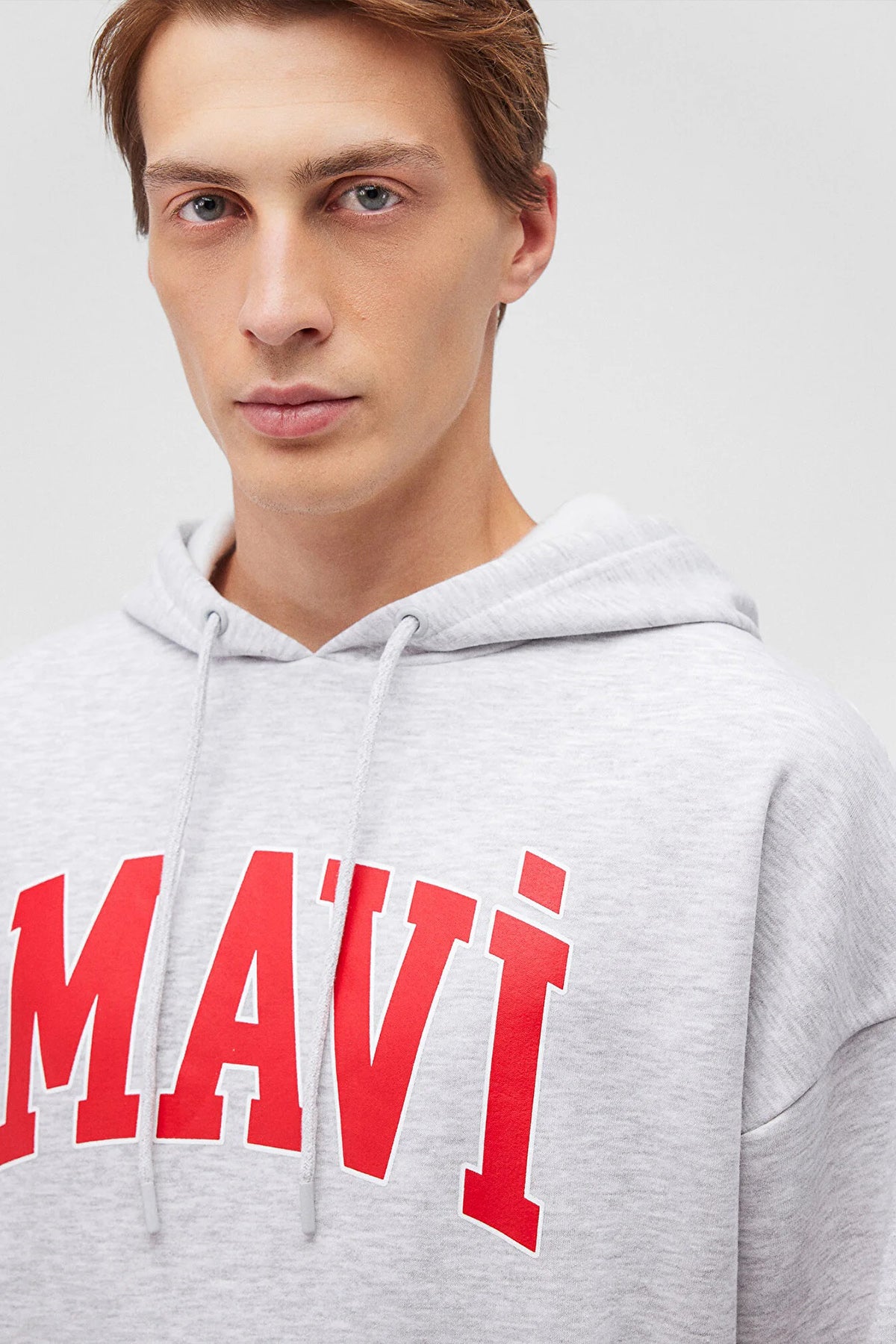 Mavi Logo Baskılı Şardonlu Oversize Fit Kapüşonlu Erkek Sweat 067149-85438 AÇIK GRİ