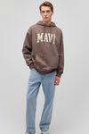 Mavi Logo Baskılı Şardonlu Oversize Fit Kapüşonlu Erkek Sweat 067149-87875 VİZON