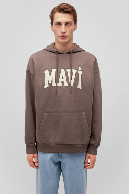 Mavi Logo Baskılı Şardonlu Oversize Fit Kapüşonlu Erkek Sweat 067149-87875 VİZON