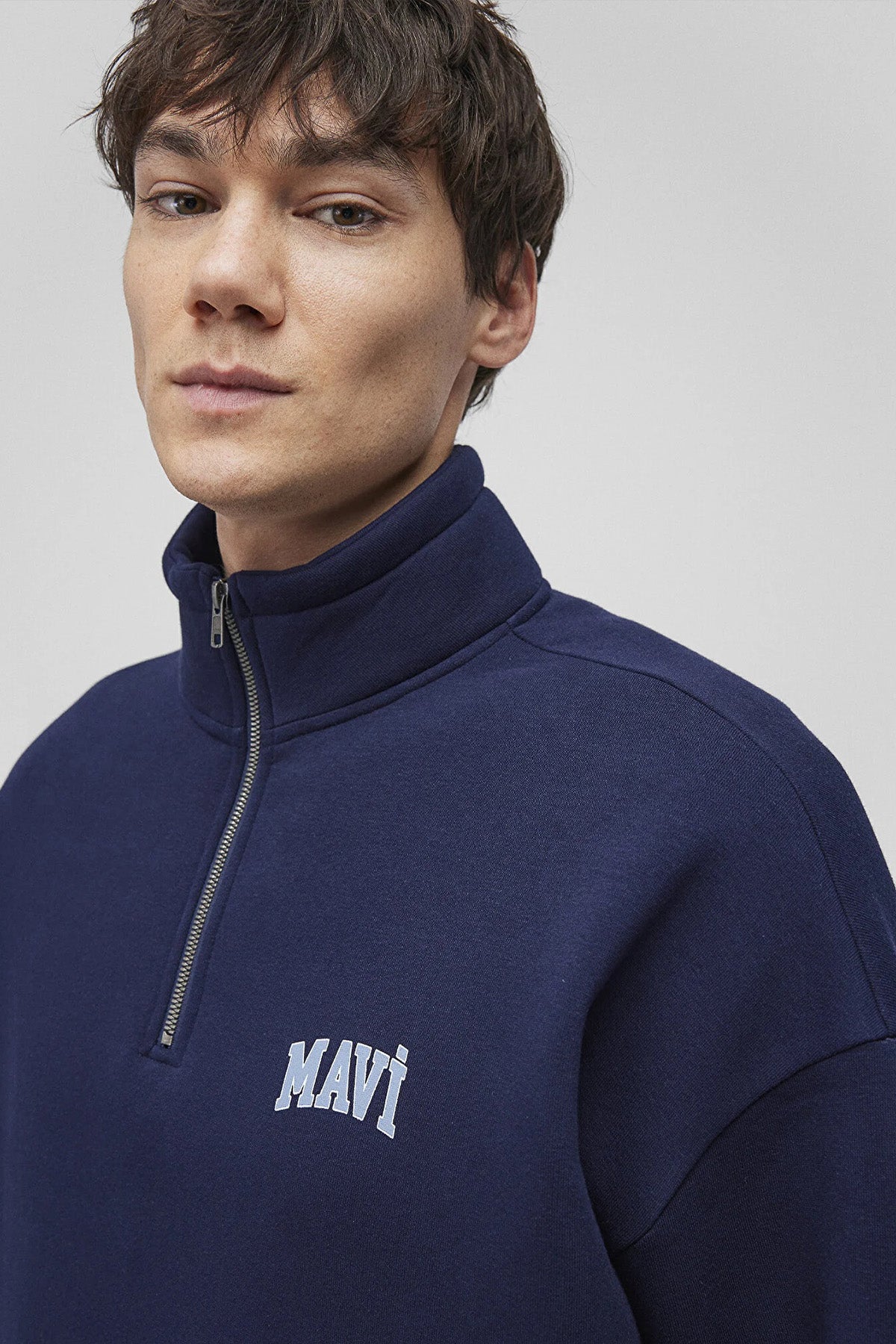 Mavi Boxy Fit Yarım Fermuarlı Dik Yaka Erkek Sweat 0S10208-70497 KOYU LACIVERT