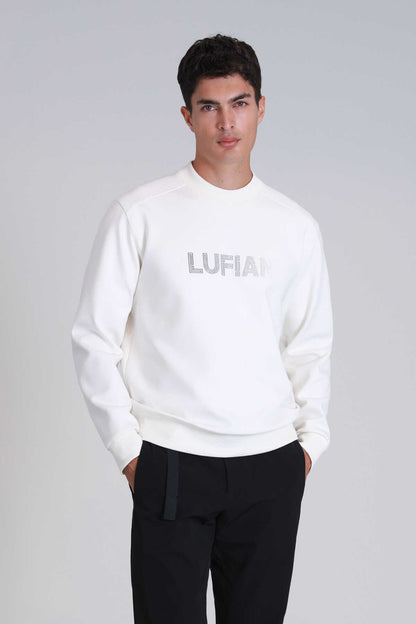 Lufian Pamuklu Regular Fit Örme Logolu Sıfır Yaka Luther Erkek Sweat 112030145 KIRIK BEYAZ