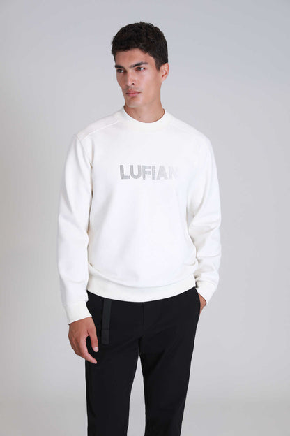 Lufian Pamuklu Regular Fit Örme Logolu Sıfır Yaka Luther Erkek Sweat 112030145 KIRIK BEYAZ