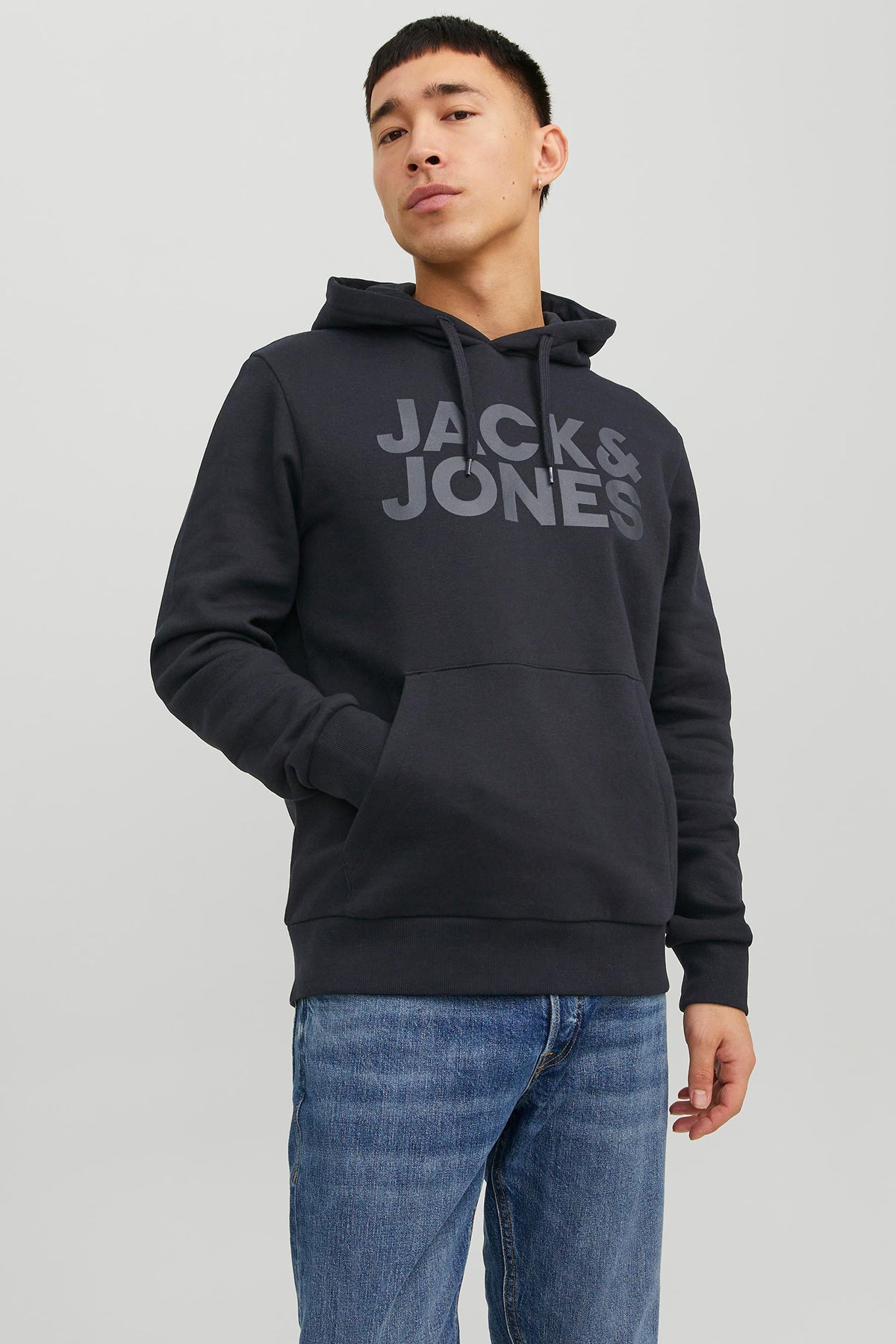 Jack & Jones Jjecorp Regular Fit Kapüşonlu Erkek Sweat 12152840 SİYAH-SİYAH