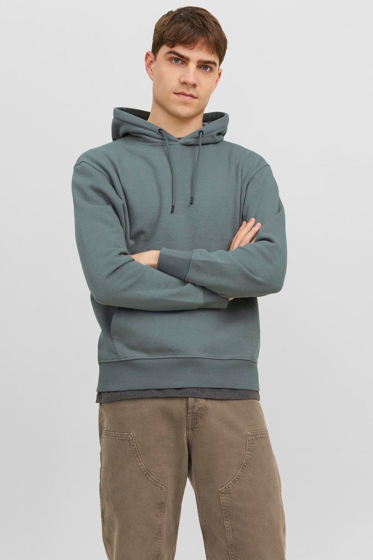 Jack & Jones Essentials Jjestar Pamuklu Kapüşonlu Erkek Sweat 12208157 HAKİ