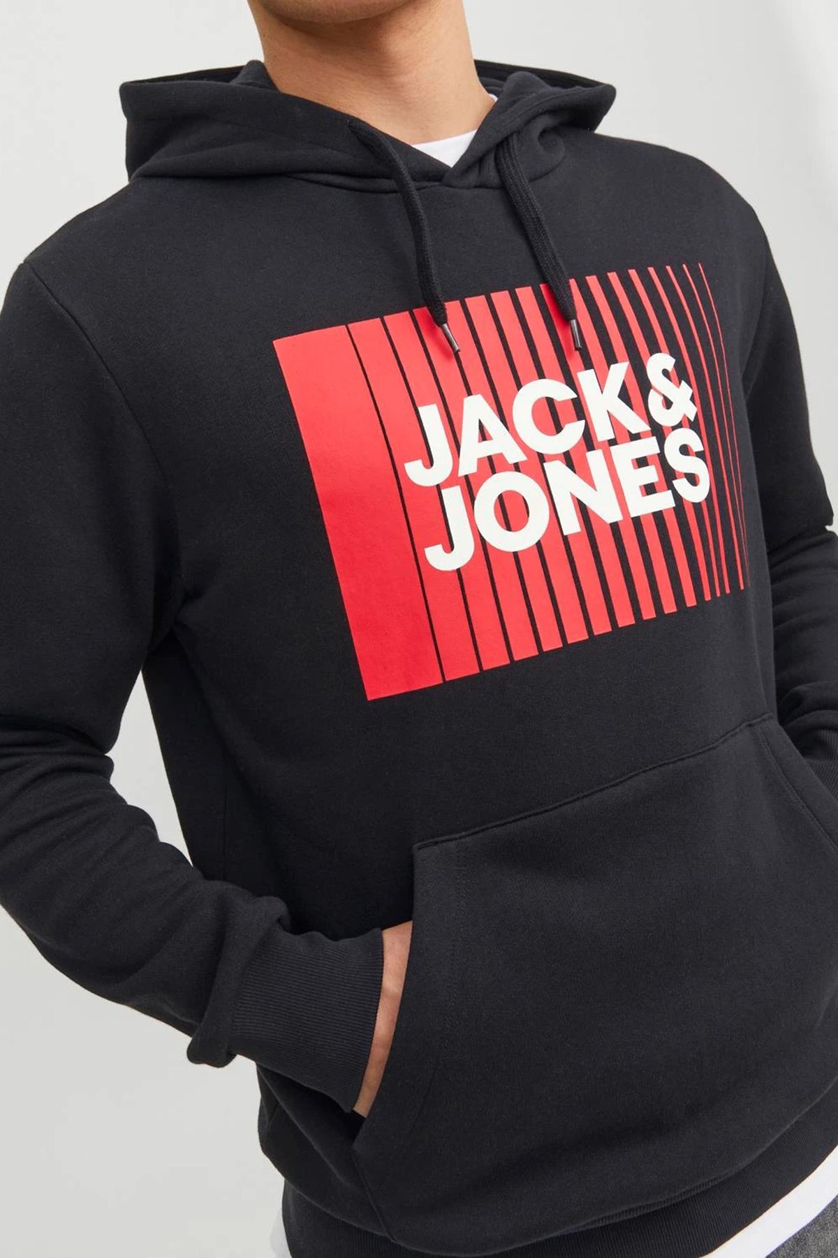 Jack & Jones Essentials Jjecorp Regular Fit Kapüşonlu Erkek Sweat 1223-3599 SİYAH-KIRMIZI