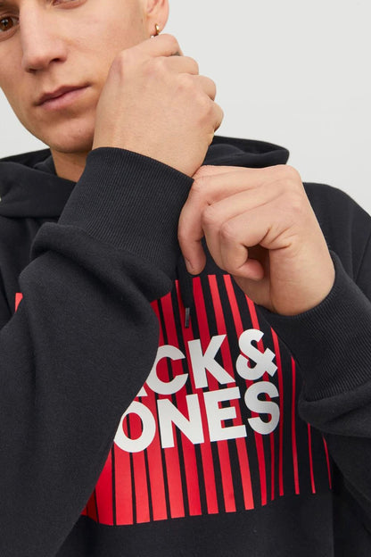 Jack & Jones Essentials Jjecorp Regular Fit Kapüşonlu Erkek Sweat 1223-3599 SİYAH-KIRMIZI