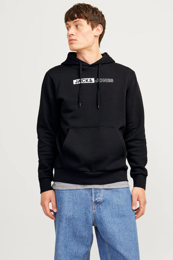 Jack & Jones Essentials Jjecorp Regular Fit Kapüşonlu Erkek Sweat 1223-3599 SİYAH-BEYAZ