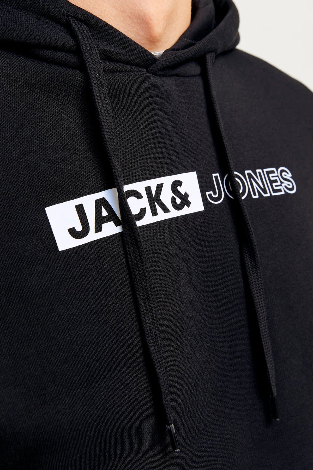 Jack & Jones Essentials Jjecorp Regular Fit Kapüşonlu Erkek Sweat 1223-3599 SİYAH-BEYAZ