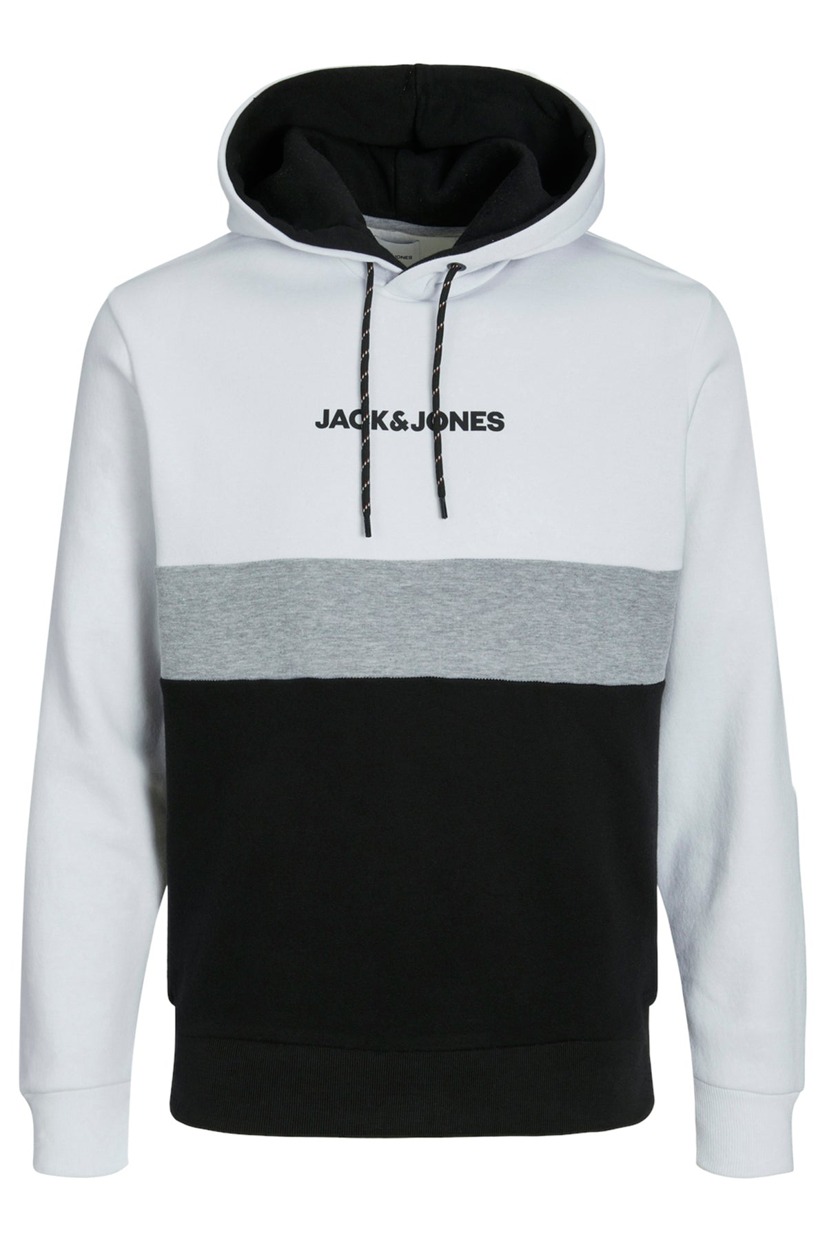 Jack & Jones Essentials Jjereid Renk Bloklu Kapüşonlu Erkek Sweat 12233959 BEYAZ-SİYAH