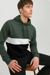 Jack & Jones Essentials Jjereid Renk Bloklu Kapüşonlu Erkek Sweat 12233959 Koyu Yeşil-Siyah