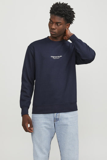 Jack & Jones Originals Jorvesterbro Bisiklet Yaka Relaxed Fit Erkek Sweat 12241694 KOYU LACIVERT