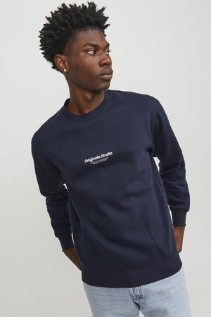 Jack & Jones Originals Jorvesterbro Bisiklet Yaka Relaxed Fit Erkek Sweat 12241694 KOYU LACIVERT