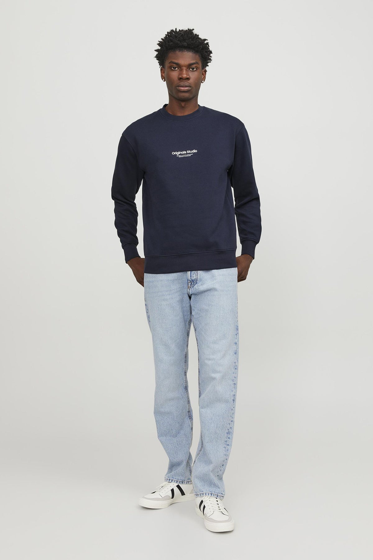 Jack & Jones Originals Jorvesterbro Bisiklet Yaka Relaxed Fit Erkek Sweat 12241694 KOYU LACIVERT