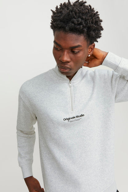 Jack & Jones Originals Jorvesterbro Yarım Fermuarlı Relaxed Fit Erkek Sweat 12241777 AÇIK GRİ