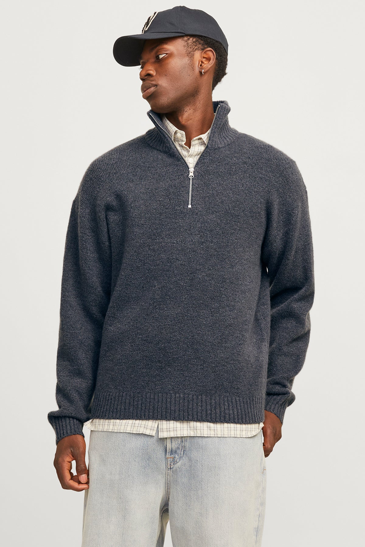 Jack & Jones Originals Jorollie Yün Karışımlı Relaxed Fit Dik Yaka Erkek Kazak 12241817 KOYU GRİ