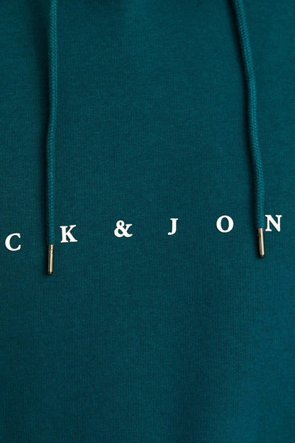 Jack & Jones Plus Jjestar Büyük Beden Pamuklu Kapüşonlu Logolu Cepli Relaxed Fit Erkek Sweat 12243527 KOYU YEŞİL