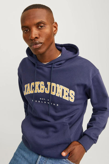 Jack & Jones Essentials Jjecaleb Pamuklu Relaxed Fit Kapüşonlu Erkek Sweat 12256521 LACİVERT