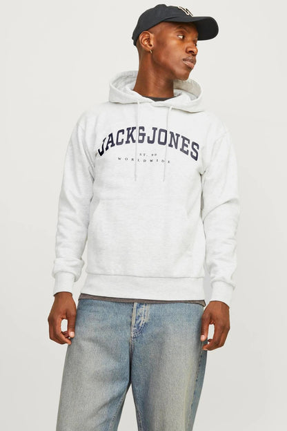 Jack & Jones Essentials Jjecaleb Pamuklu Relaxed Fit Kapüşonlu Erkek Sweat 12256521 AÇIK GRİ